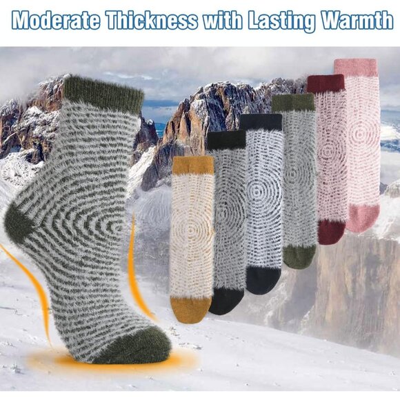 🆕 Women Brown Winter Warm Thick Thermal Ladies Novelty Cozy Crew Socks 6 Pairs - Picture 2 of 5